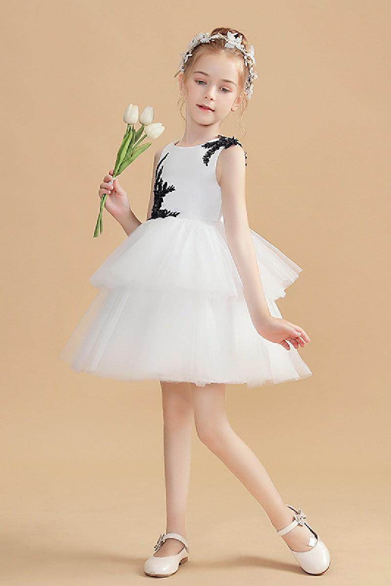 Ball Gown/Princess Scoop Neck Mini Lace Tulle Flower Girl Dress With Appliqued Lace 760504883601 - COCOMELODY